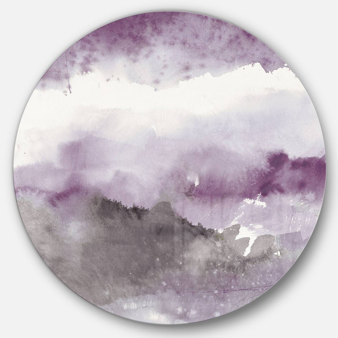 Designart - Midnight at the Lake III Amethyst and Grey - Geometric Metal Circle Wall Art